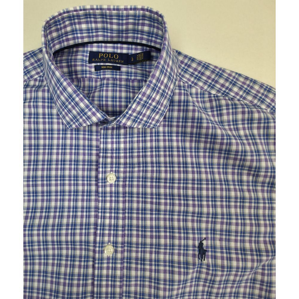 Polo Ralph Lauren Mens Men L No Iron Blue Purple Check Buttonβ Up Limited Use
